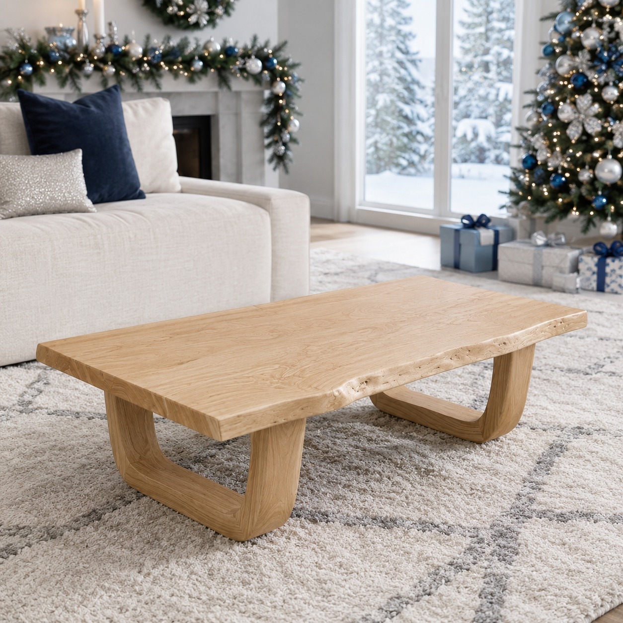 Arvion Scoop Base Live Edge Solid Wood Coffee Table For Living Room