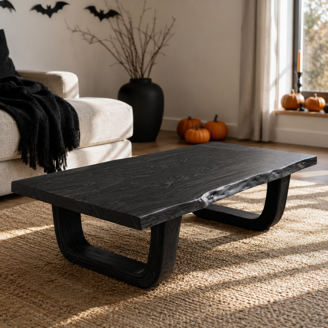 Arvion Scoop Base Live Edge Solid Wood Coffee Table For Living Room