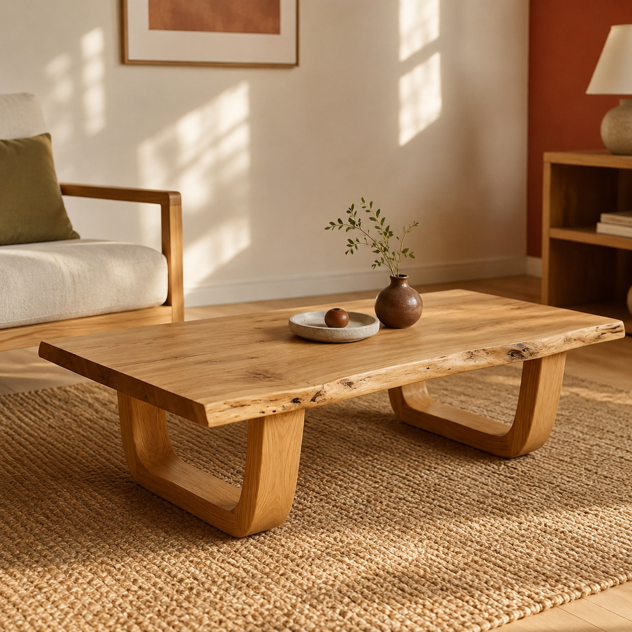 Arvion Scoop Base Live Edge Solid Wood Coffee Table For Living Room
