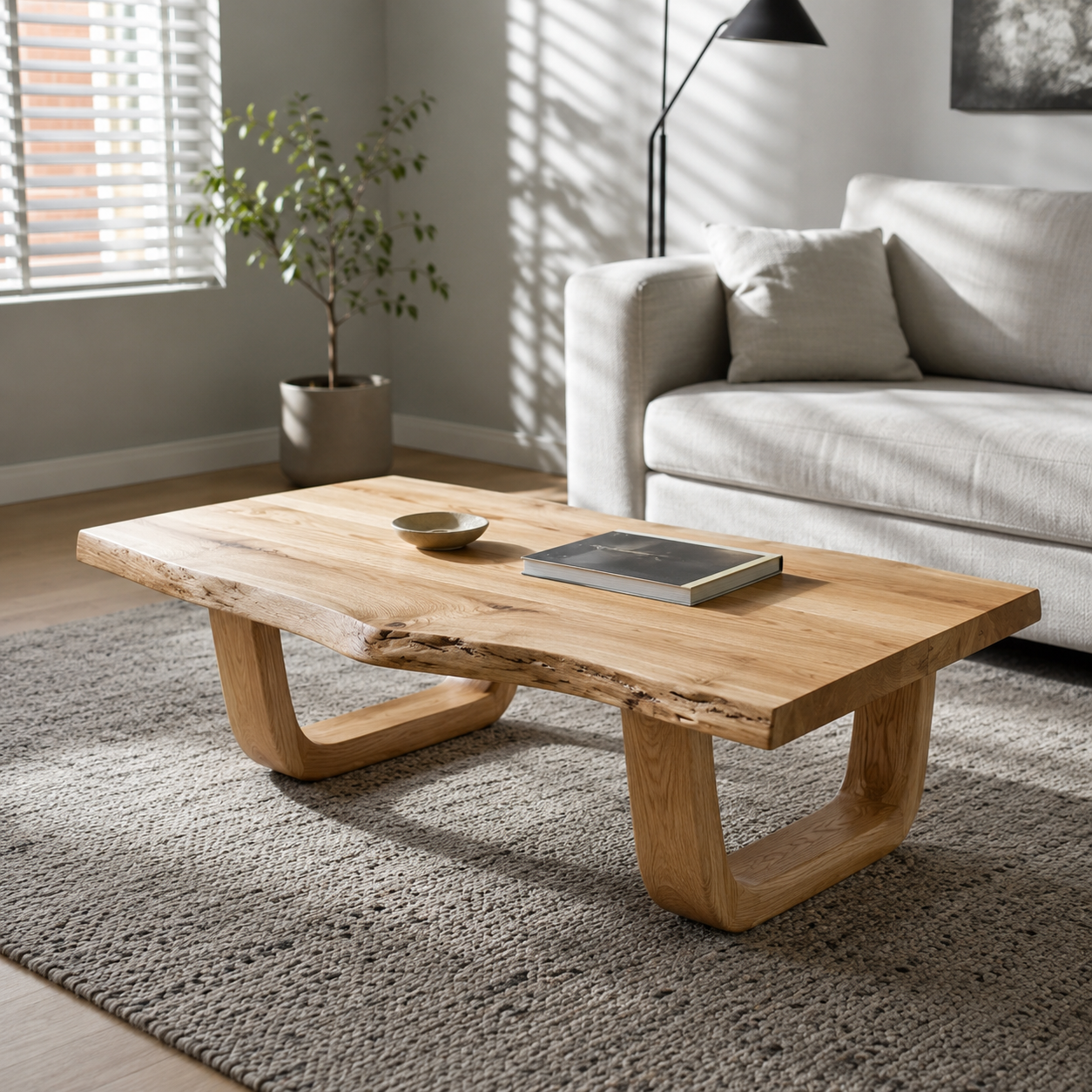 Arvion Scoop Base Live Edge Solid Wood Coffee Table For Living Room