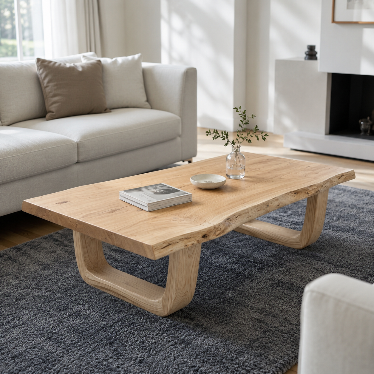 Arvion Scoop Base Live Edge Solid Wood Coffee Table For Living Room