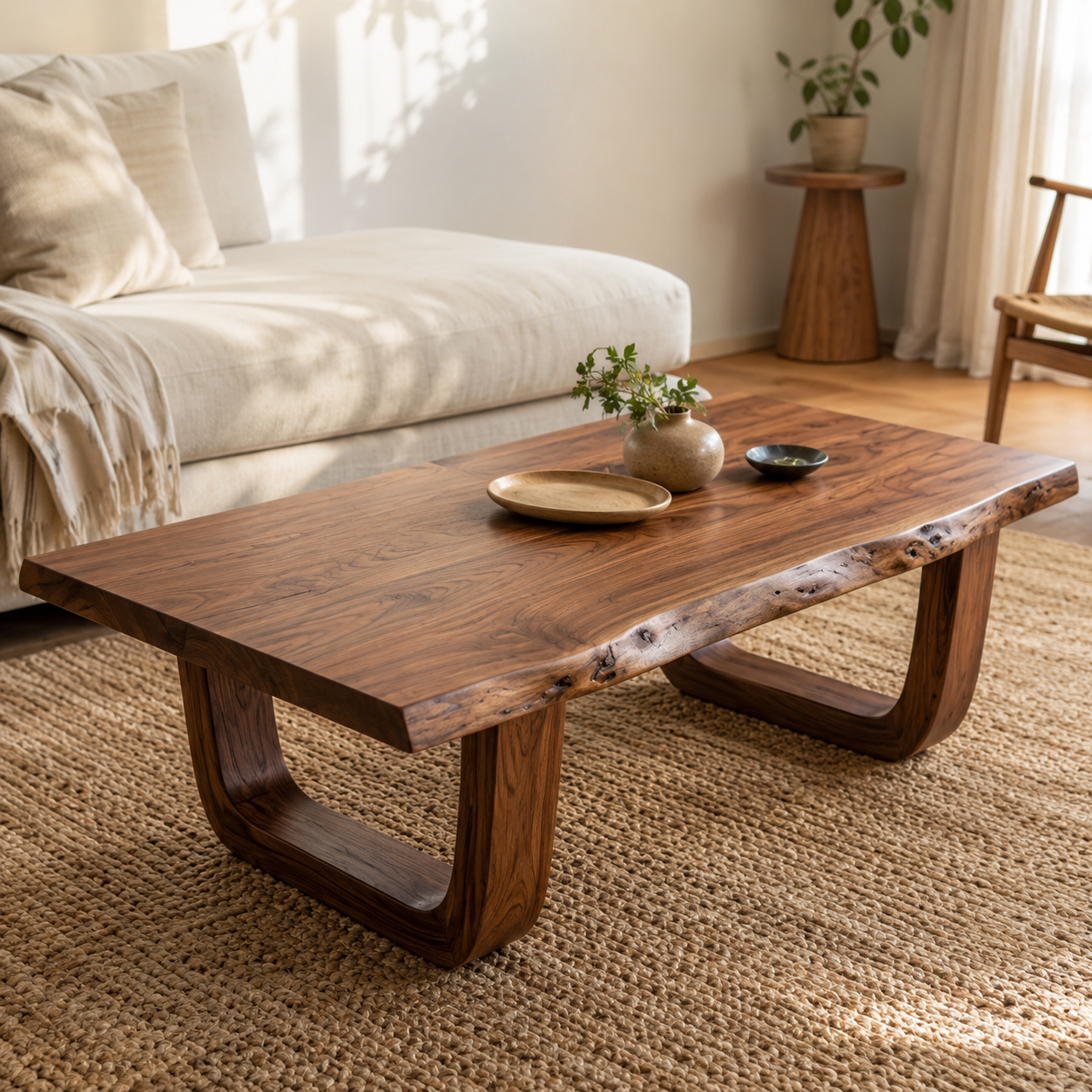 Arvion Scoop Base Live Edge Solid Wood Coffee Table For Living Room