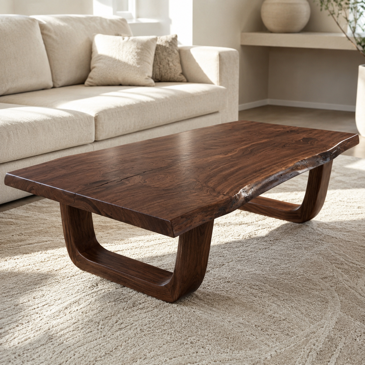 Arvion Scoop Base Live Edge Solid Wood Coffee Table For Living Room