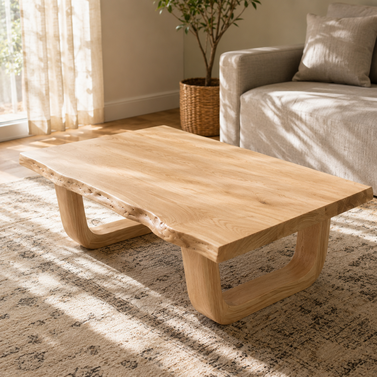 Arvion Scoop Base Live Edge Solid Wood Coffee Table For Living Room
