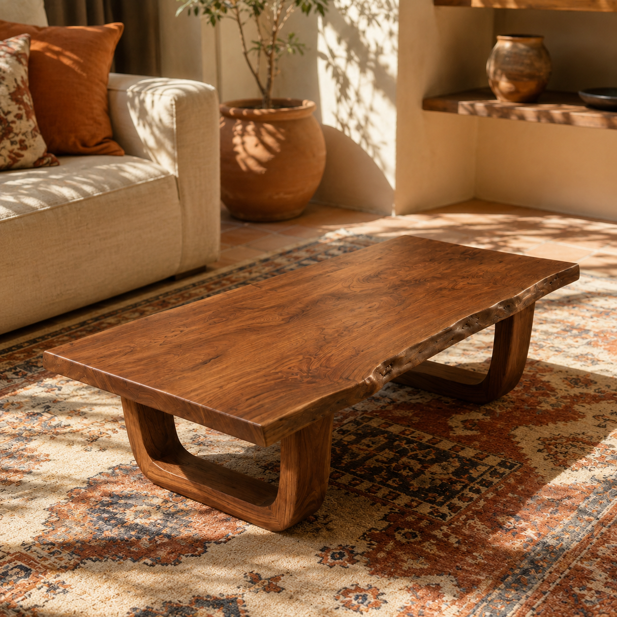 Arvion Scoop Base Live Edge Solid Wood Coffee Table For Living Room