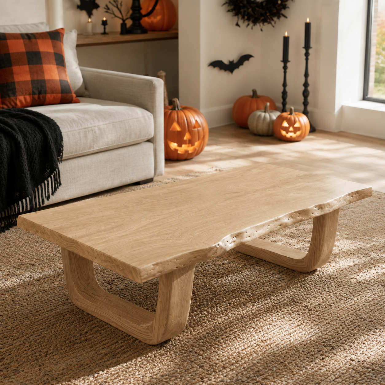 Arvion Scoop Base Live Edge Solid Wood Coffee Table For Living Room