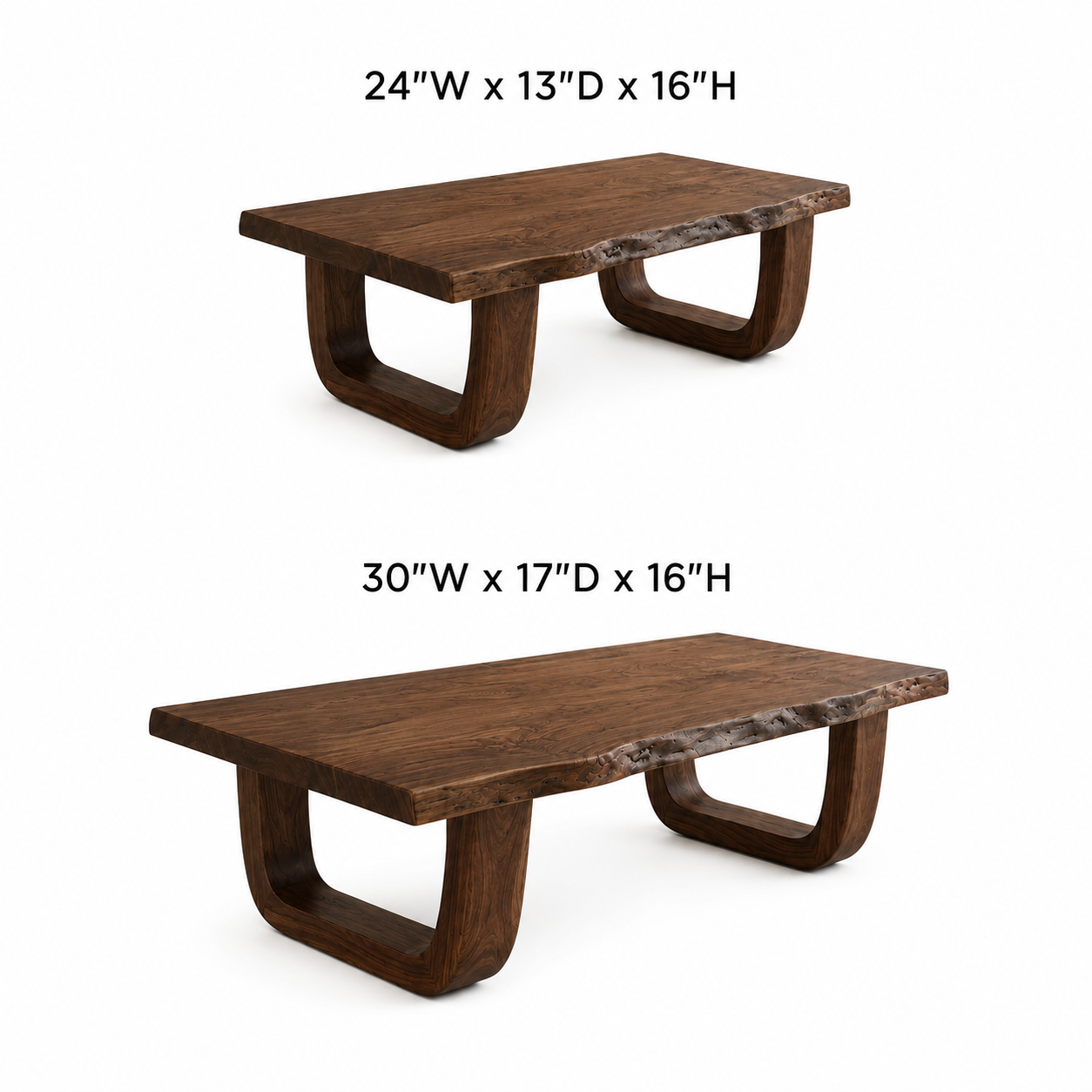 Arvion Scoop Base Live Edge Solid Wood Coffee Table For Living Room