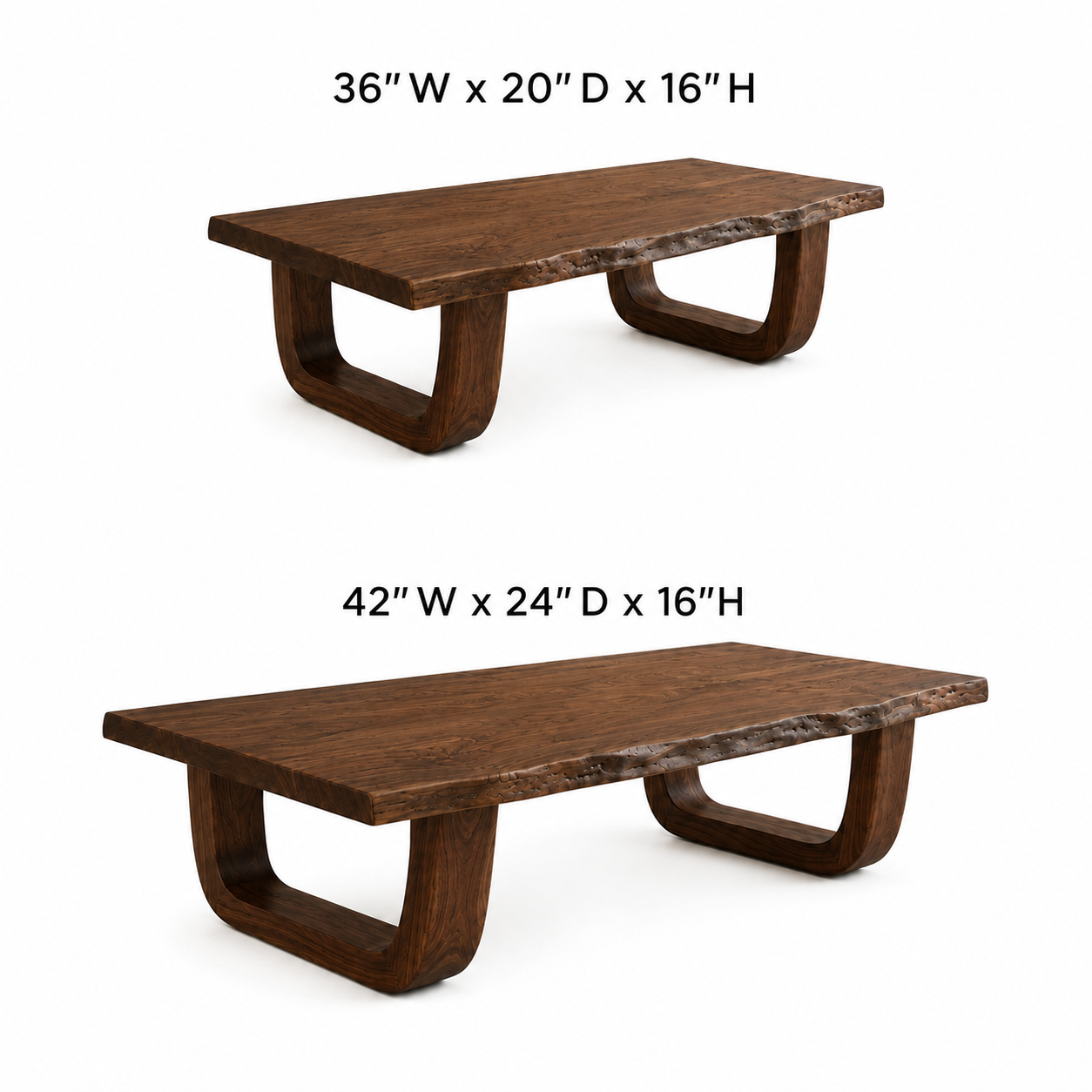 Arvion Scoop Base Live Edge Solid Wood Coffee Table For Living Room