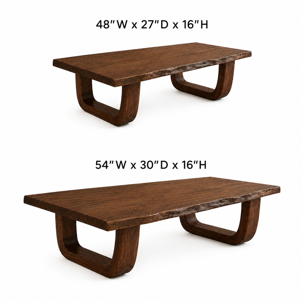 Arvion Scoop Base Live Edge Solid Wood Coffee Table For Living Room