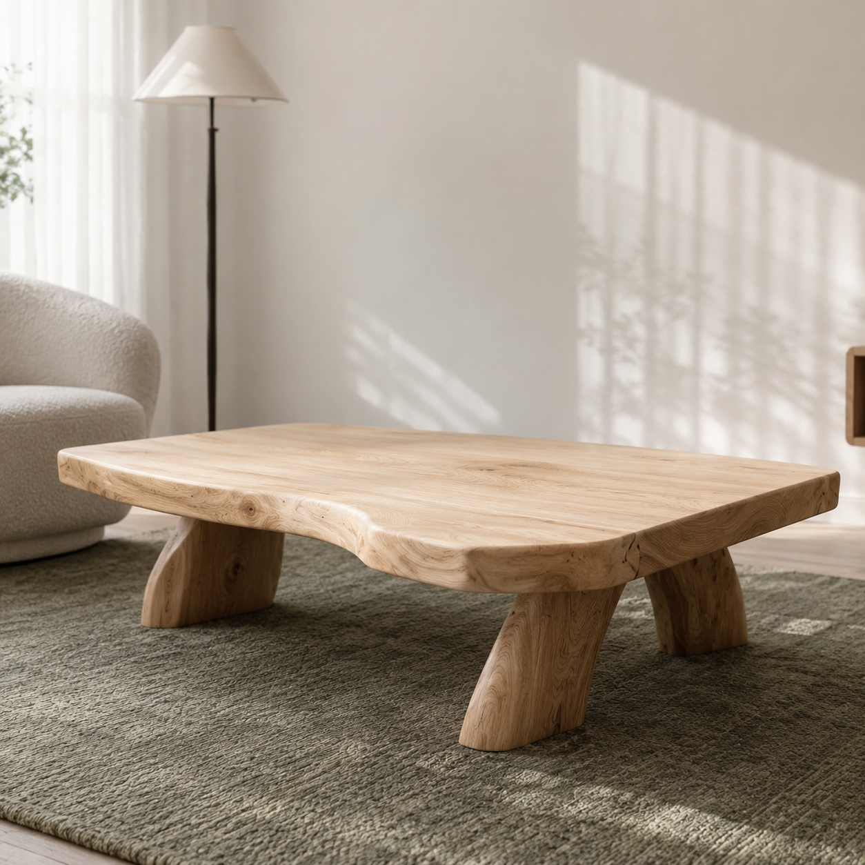 Arvion Thick Slab Solid Wood Coffee Table For Living Room