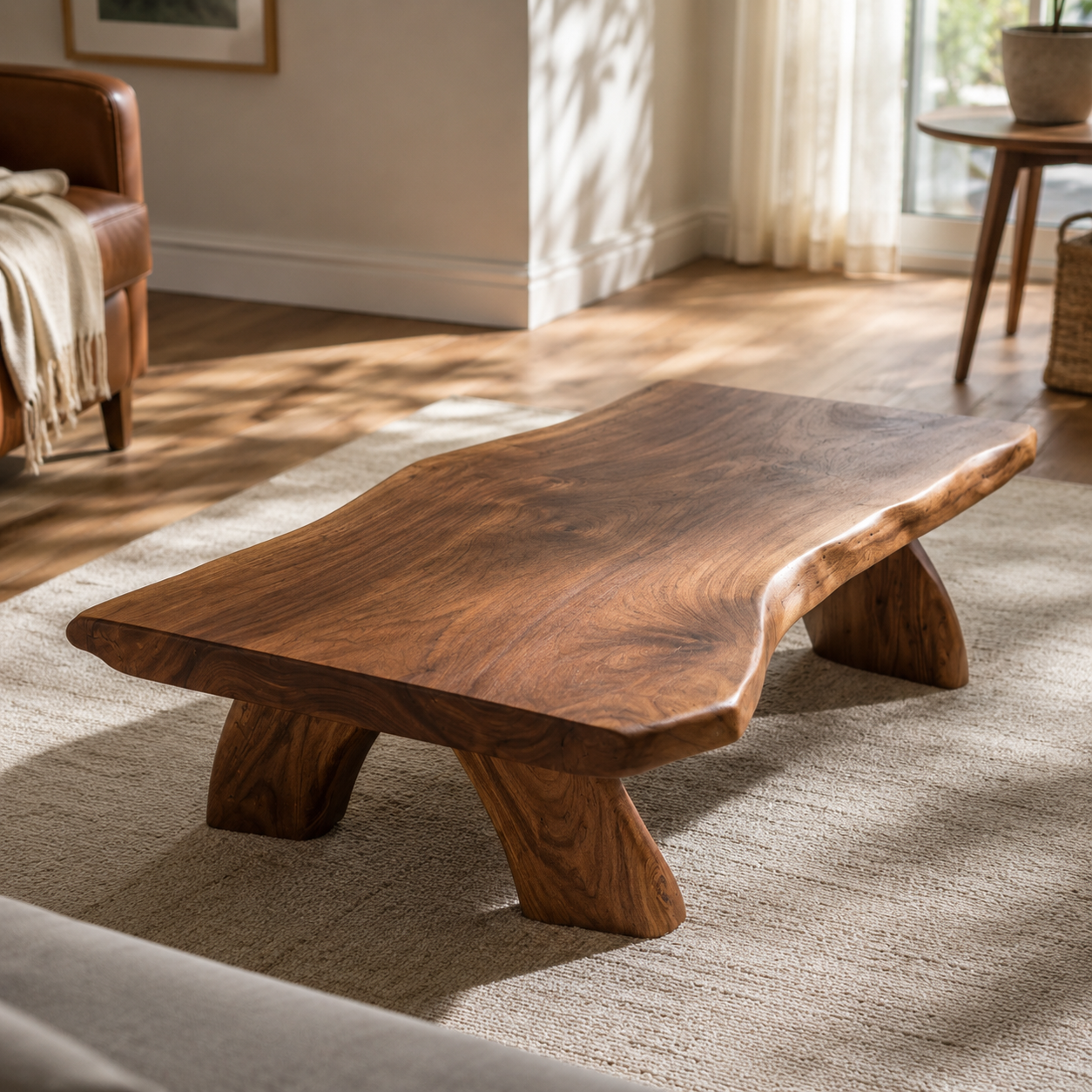 Arvion Thick Slab Solid Wood Coffee Table For Living Room