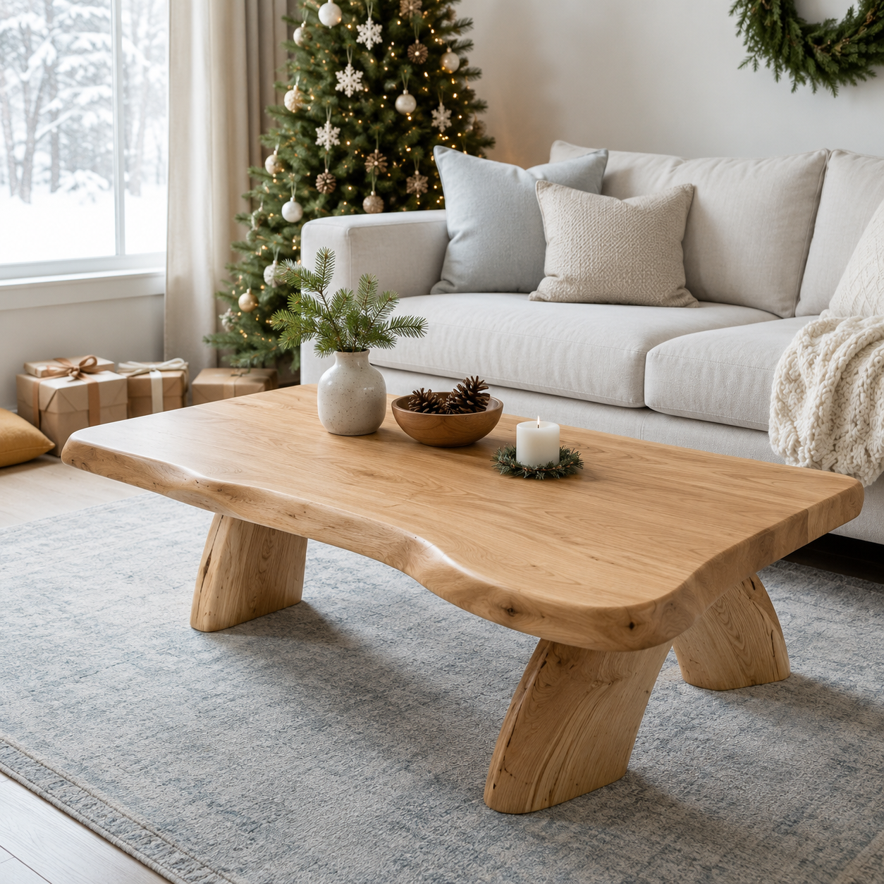 Arvion Thick Slab Solid Wood Coffee Table For Living Room