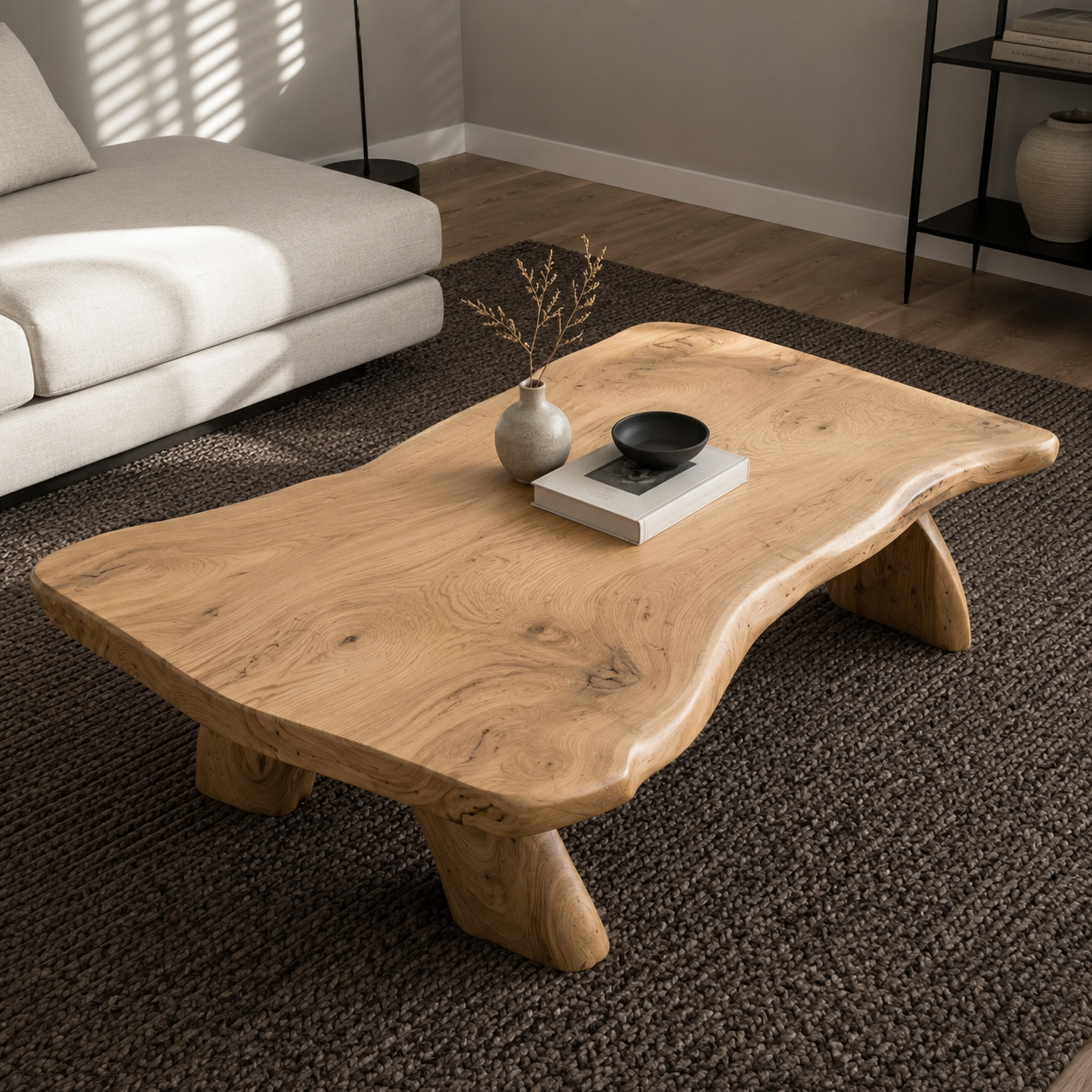 Arvion Thick Slab Solid Wood Coffee Table For Living Room
