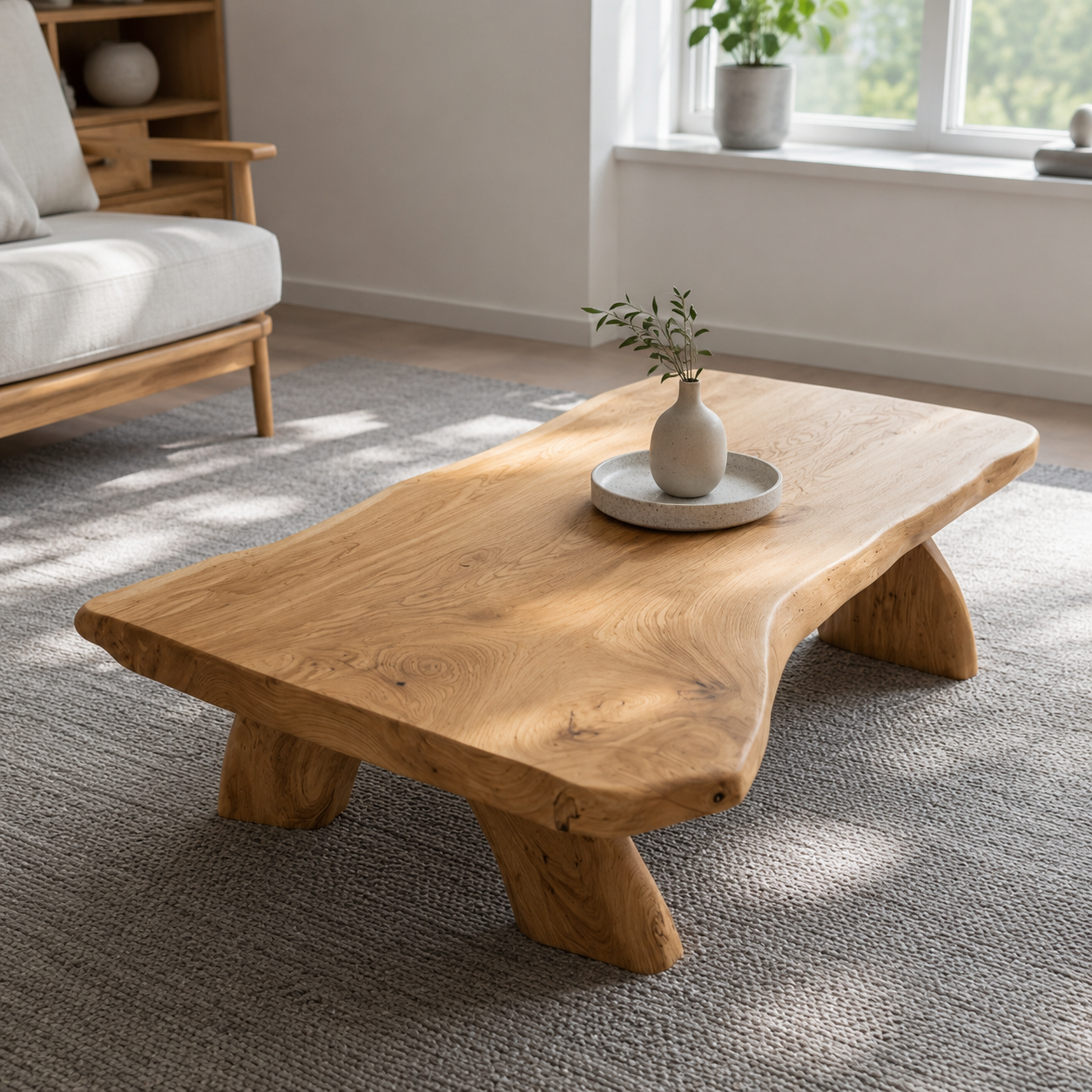 Arvion Thick Slab Solid Wood Coffee Table For Living Room