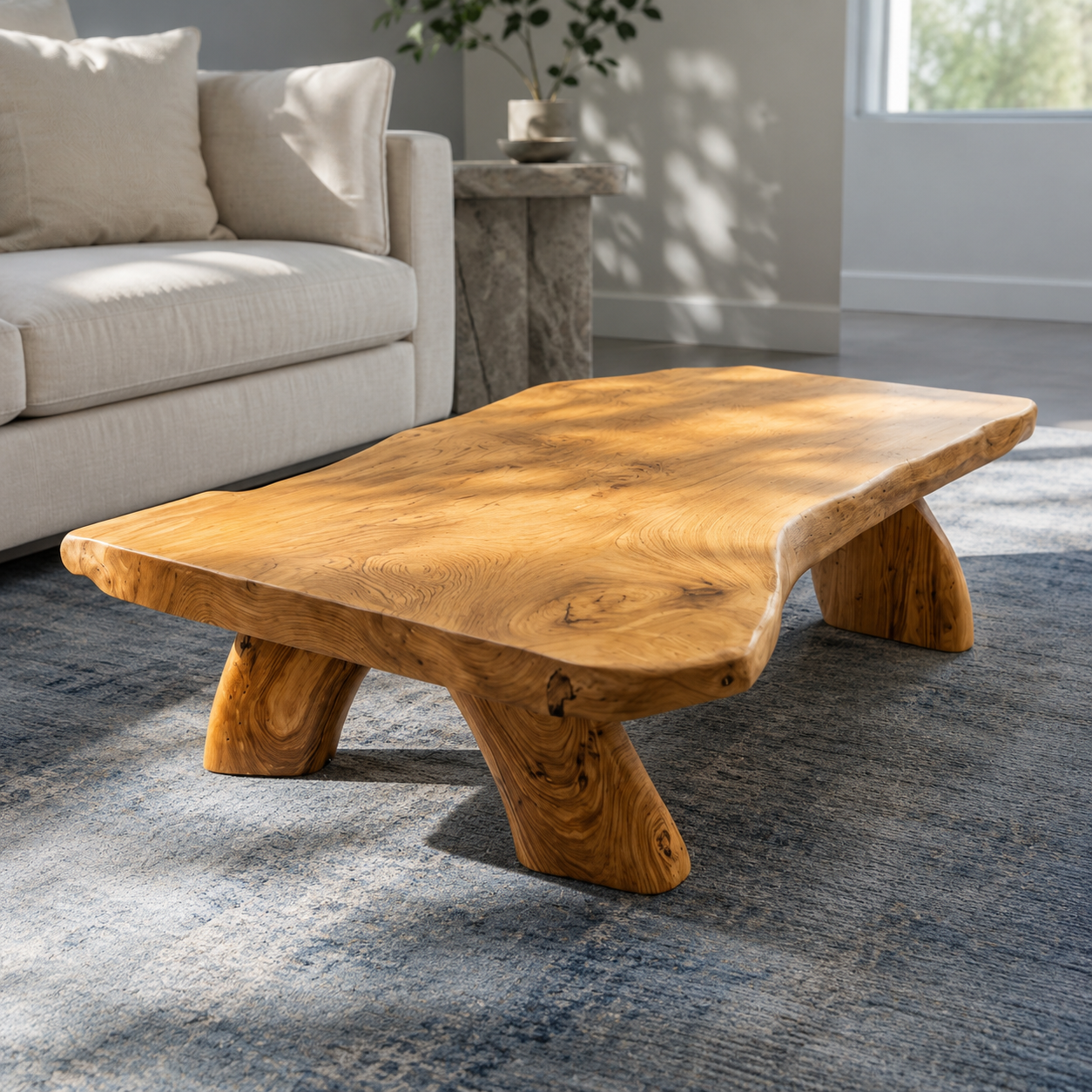 Arvion Thick Slab Solid Wood Coffee Table For Living Room