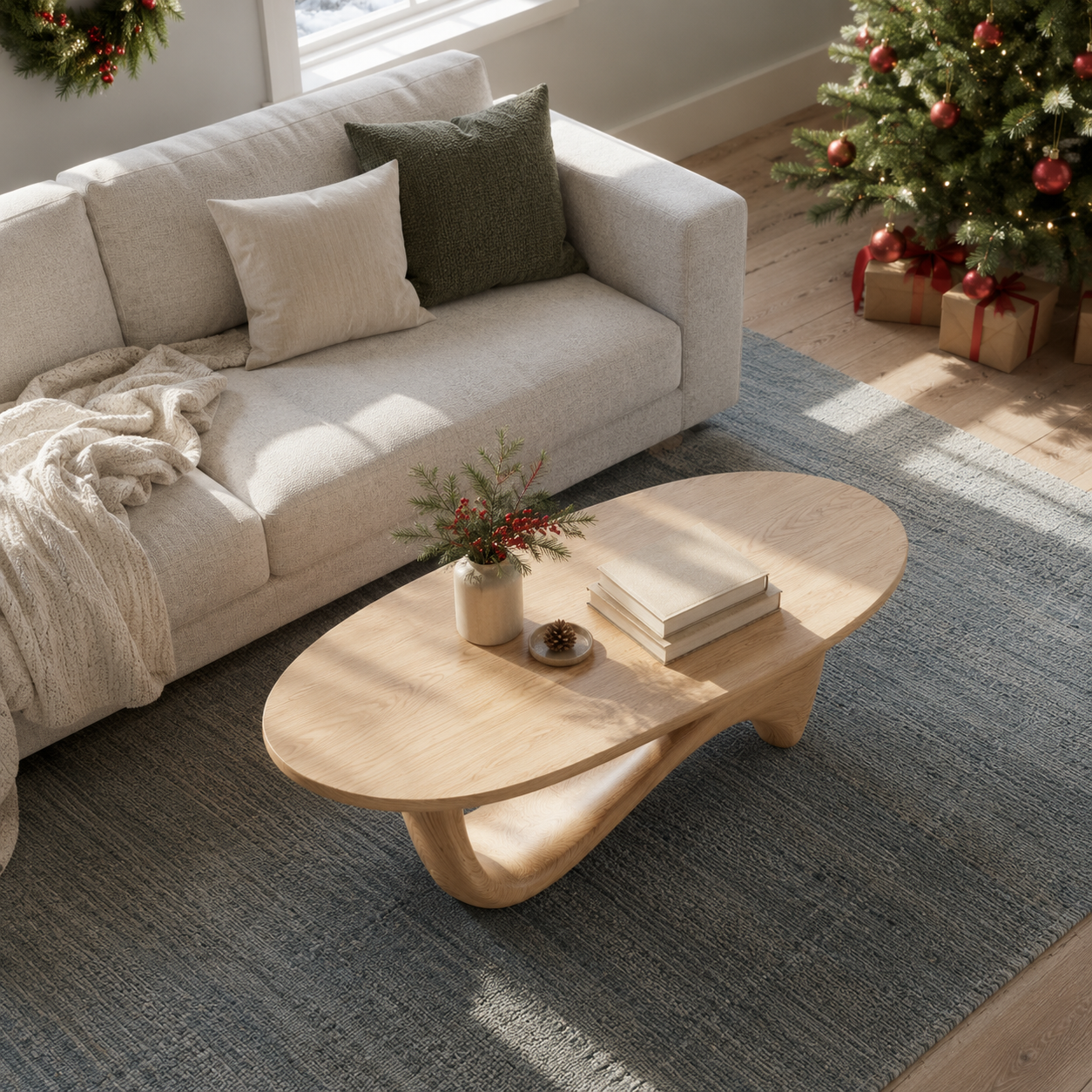 Lyra Ribbon Loop Solid Wood Coffee Table For Living Room