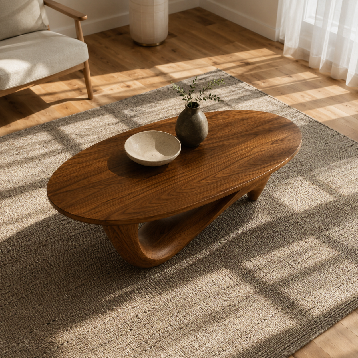 Lyra Ribbon Loop Solid Wood Coffee Table For Living Room