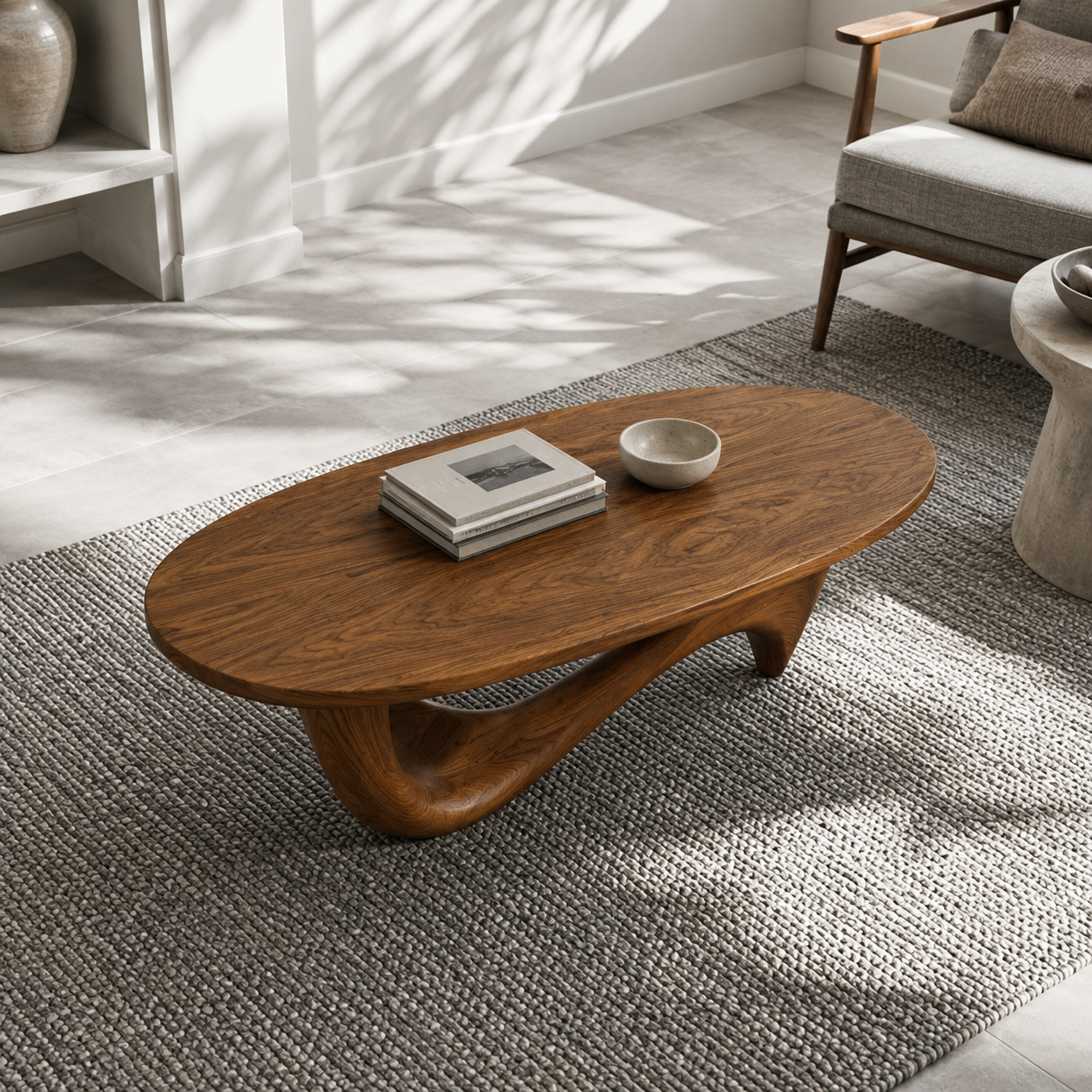 Lyra Ribbon Loop Solid Wood Coffee Table For Living Room