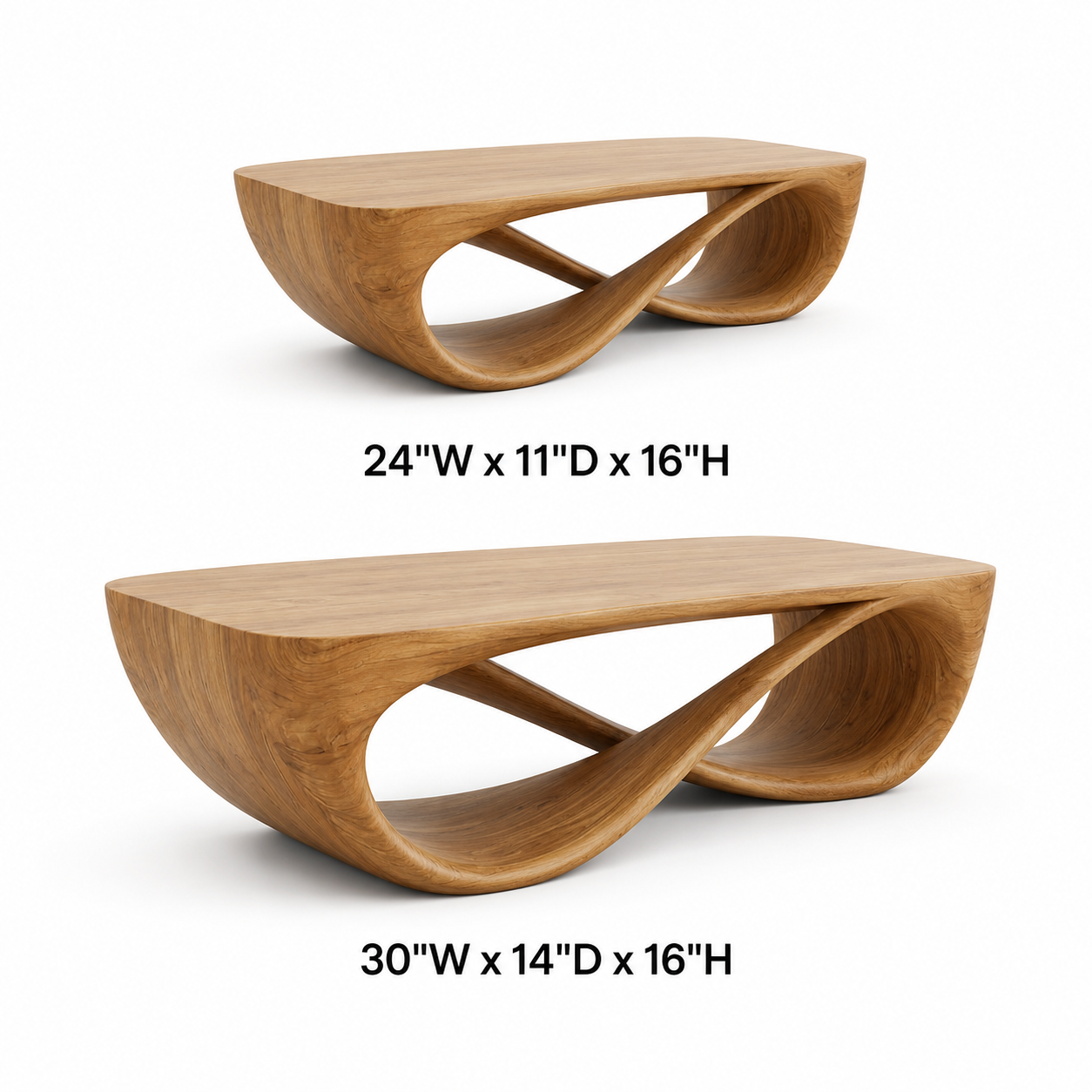 Serpentine Open Base Solid Wood Coffee Table For Living Room