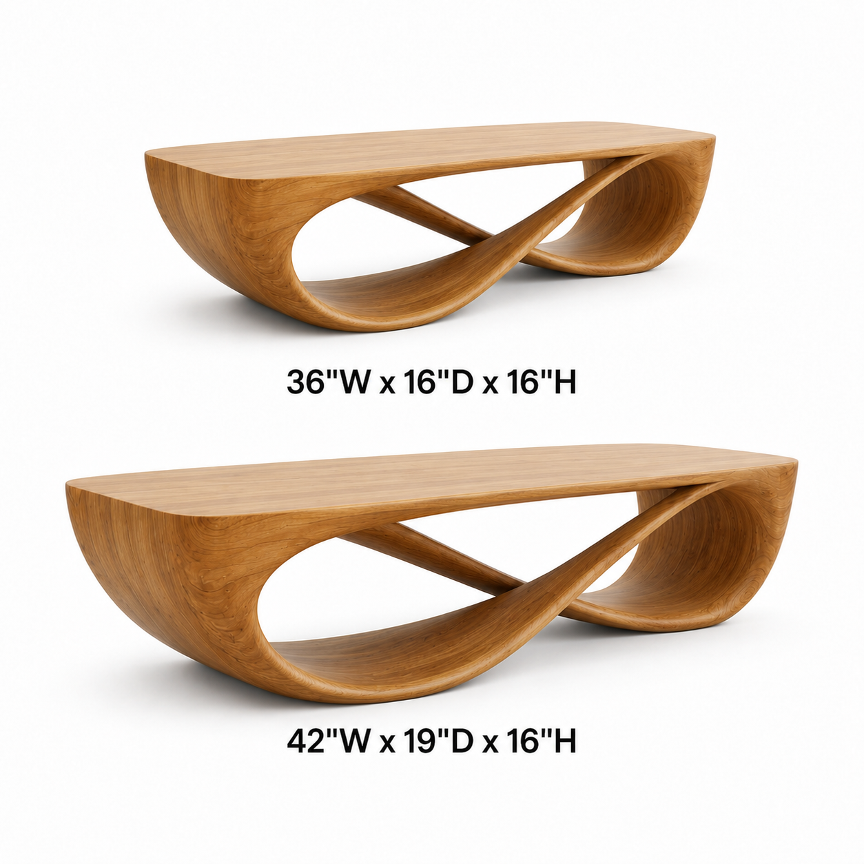 Serpentine Open Base Solid Wood Coffee Table For Living Room