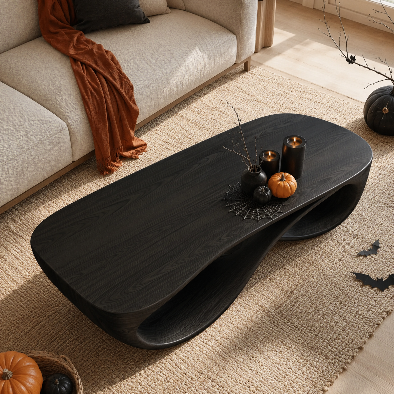 Serpentine Open Base Solid Wood Coffee Table For Living Room