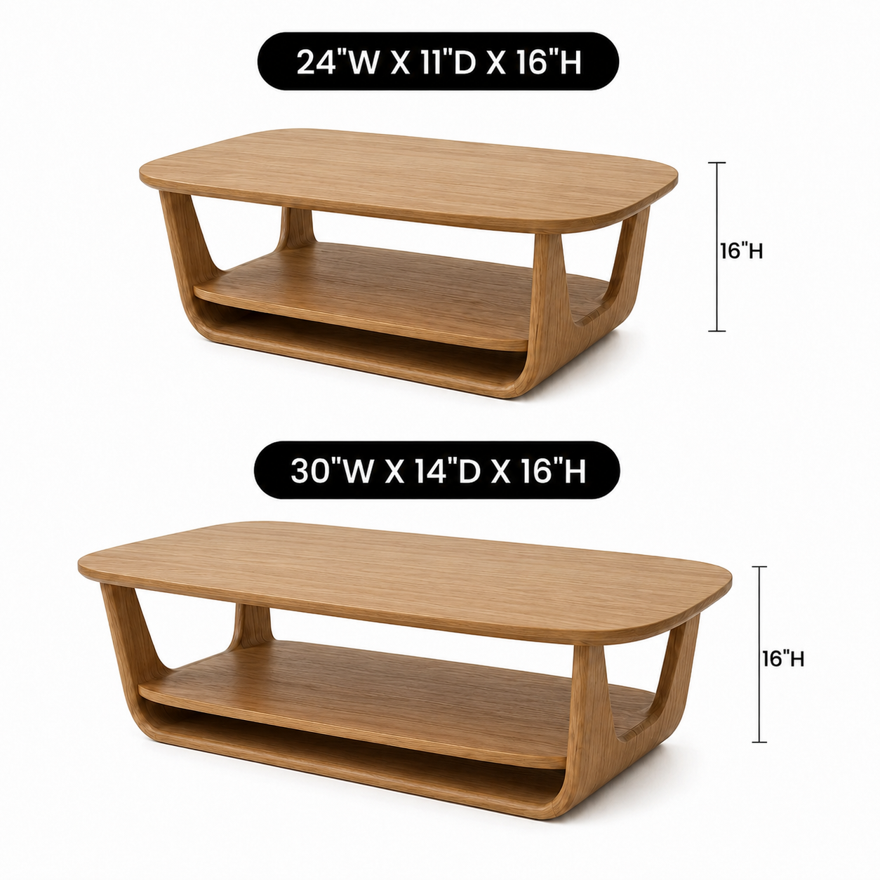 Organic Tiered Open Frame Solid Wood Coffee Table For Living Room