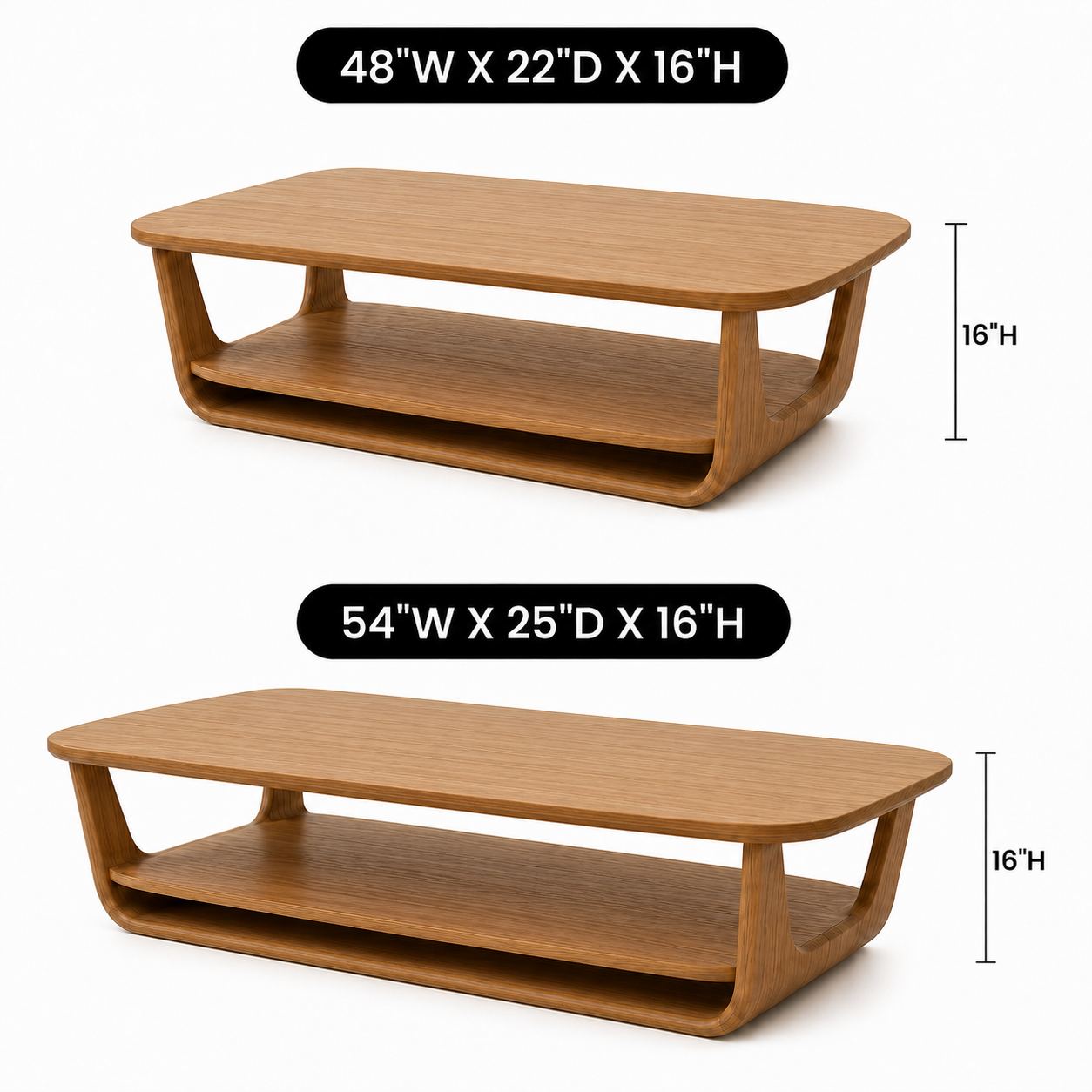Organic Tiered Open Frame Solid Wood Coffee Table For Living Room