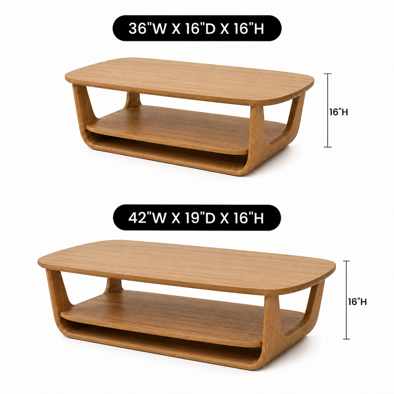Organic Tiered Open Frame Solid Wood Coffee Table For Living Room