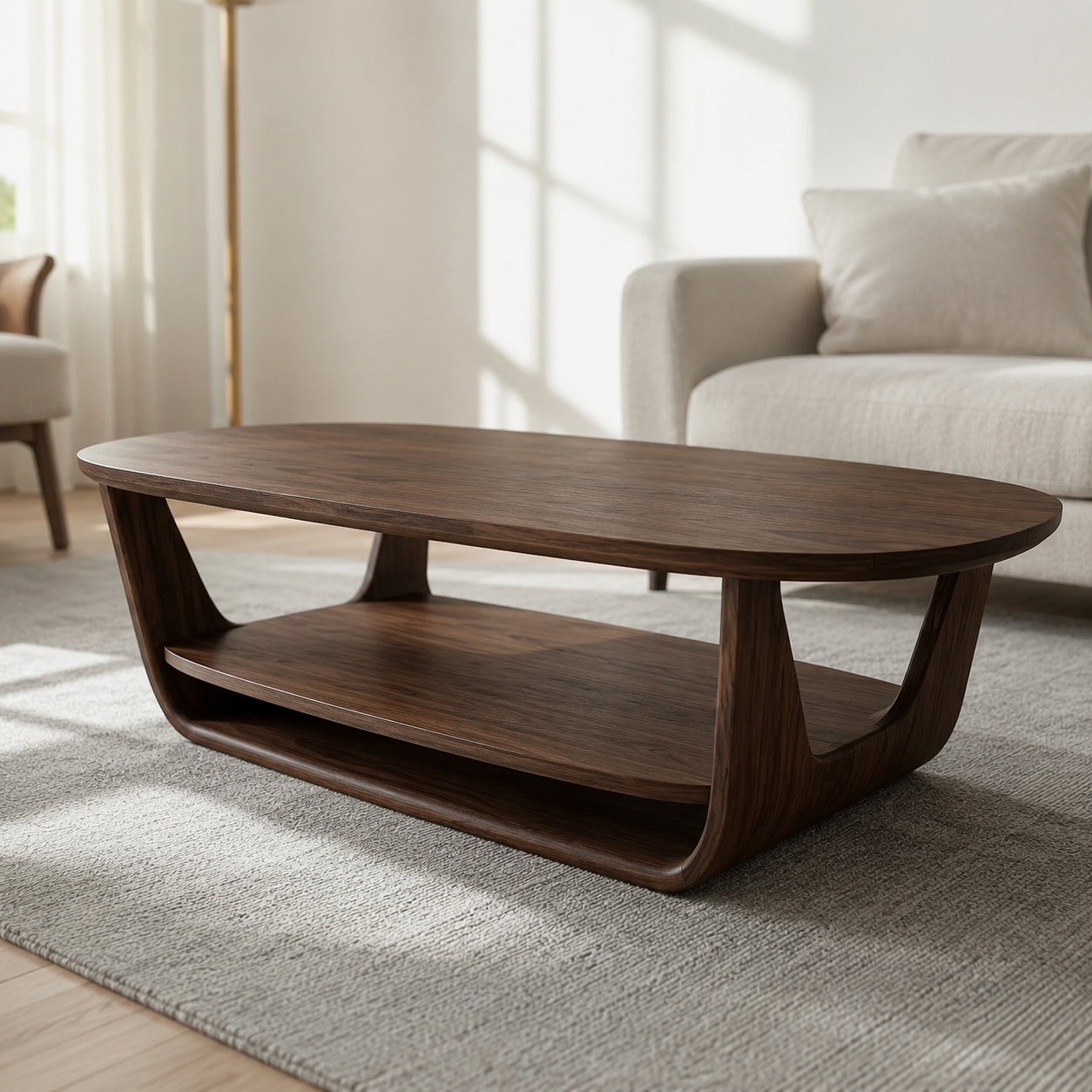 Organic Tiered Open Frame Solid Wood Coffee Table For Living Room