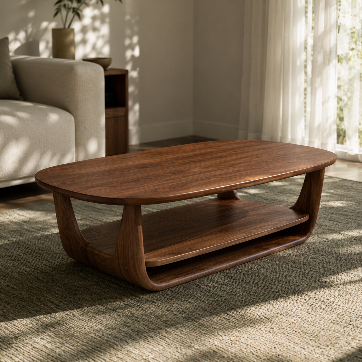 Organic Tiered Open Frame Solid Wood Coffee Table For Living Room