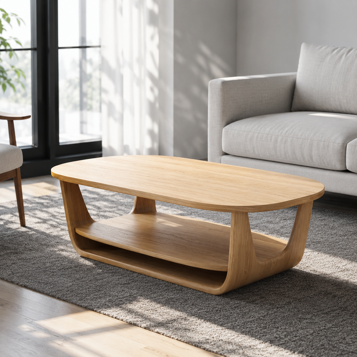 Organic Tiered Open Frame Solid Wood Coffee Table For Living Room
