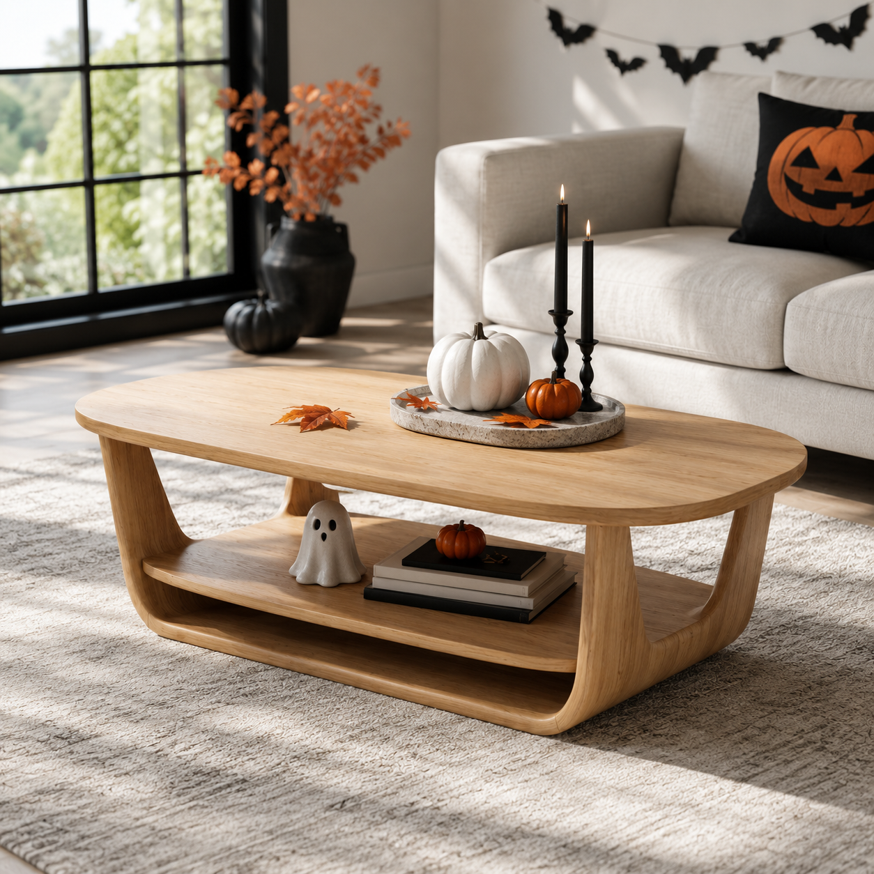 Organic Tiered Open Frame Solid Wood Coffee Table For Living Room