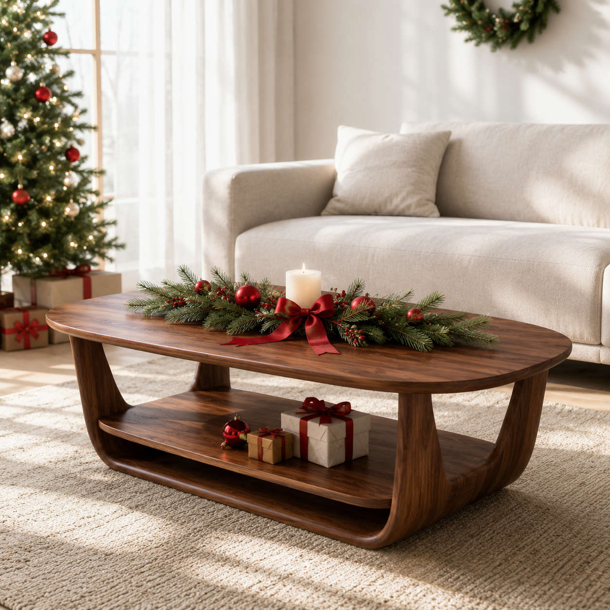 Organic Tiered Open Frame Solid Wood Coffee Table For Living Room