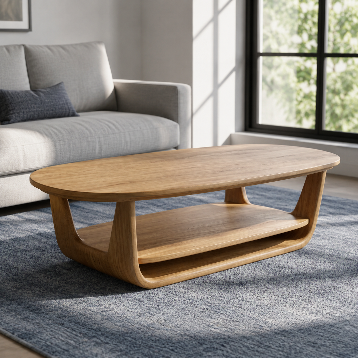 Organic Tiered Open Frame Solid Wood Coffee Table For Living Room