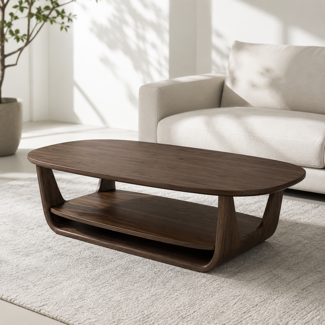 Organic Tiered Open Frame Solid Wood Coffee Table For Living Room