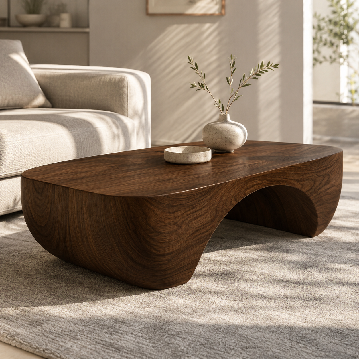 Solis Arched Bridge Solid Wood Coffee Table For Living Room