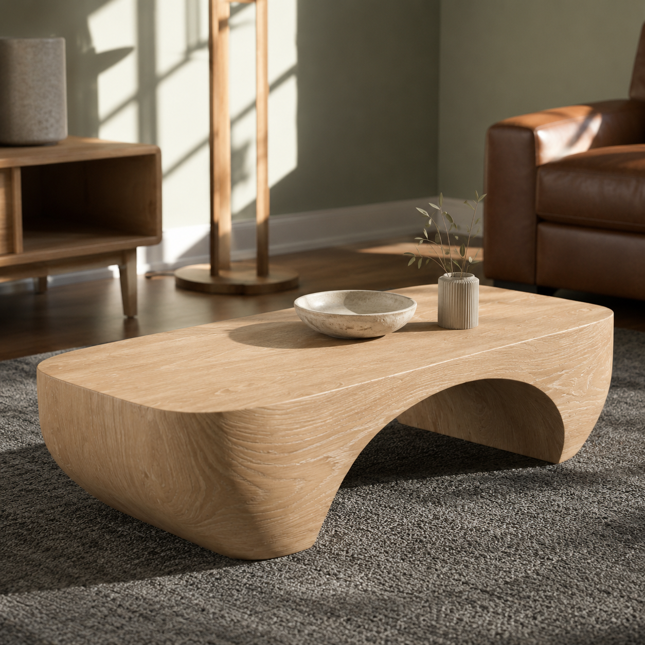 Solis Arched Bridge Solid Wood Coffee Table For Living Room