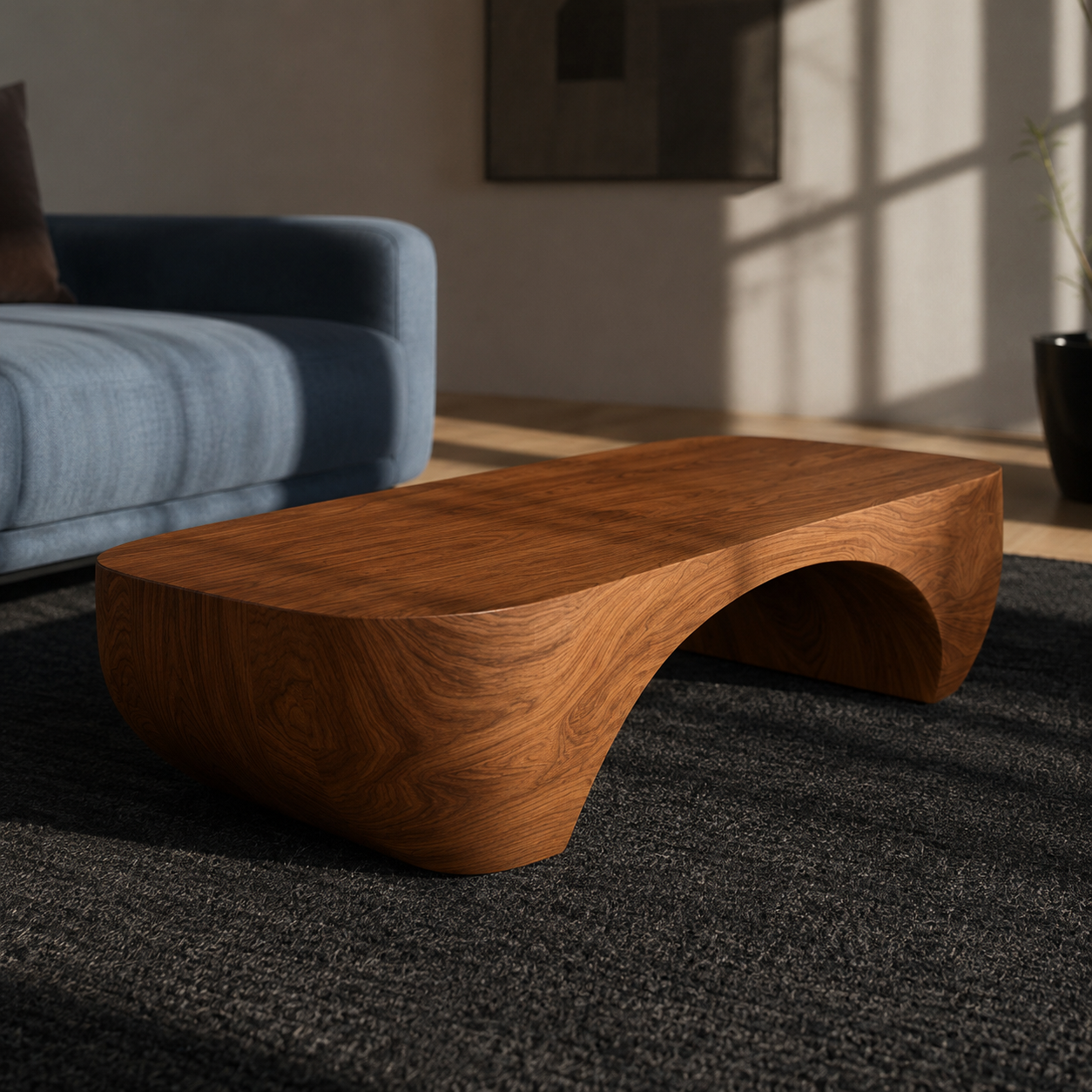 Solis Arched Bridge Solid Wood Coffee Table For Living Room