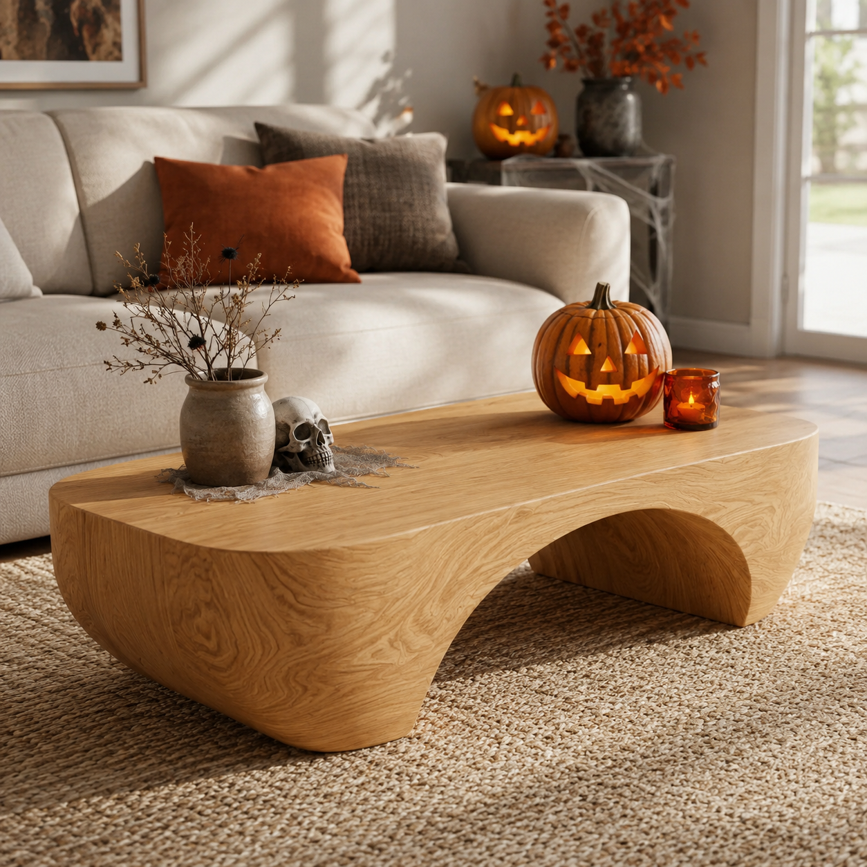 Solis Arched Bridge Solid Wood Coffee Table For Living Room