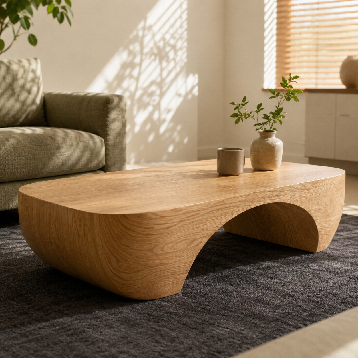 Solis Arched Bridge Solid Wood Coffee Table For Living Room