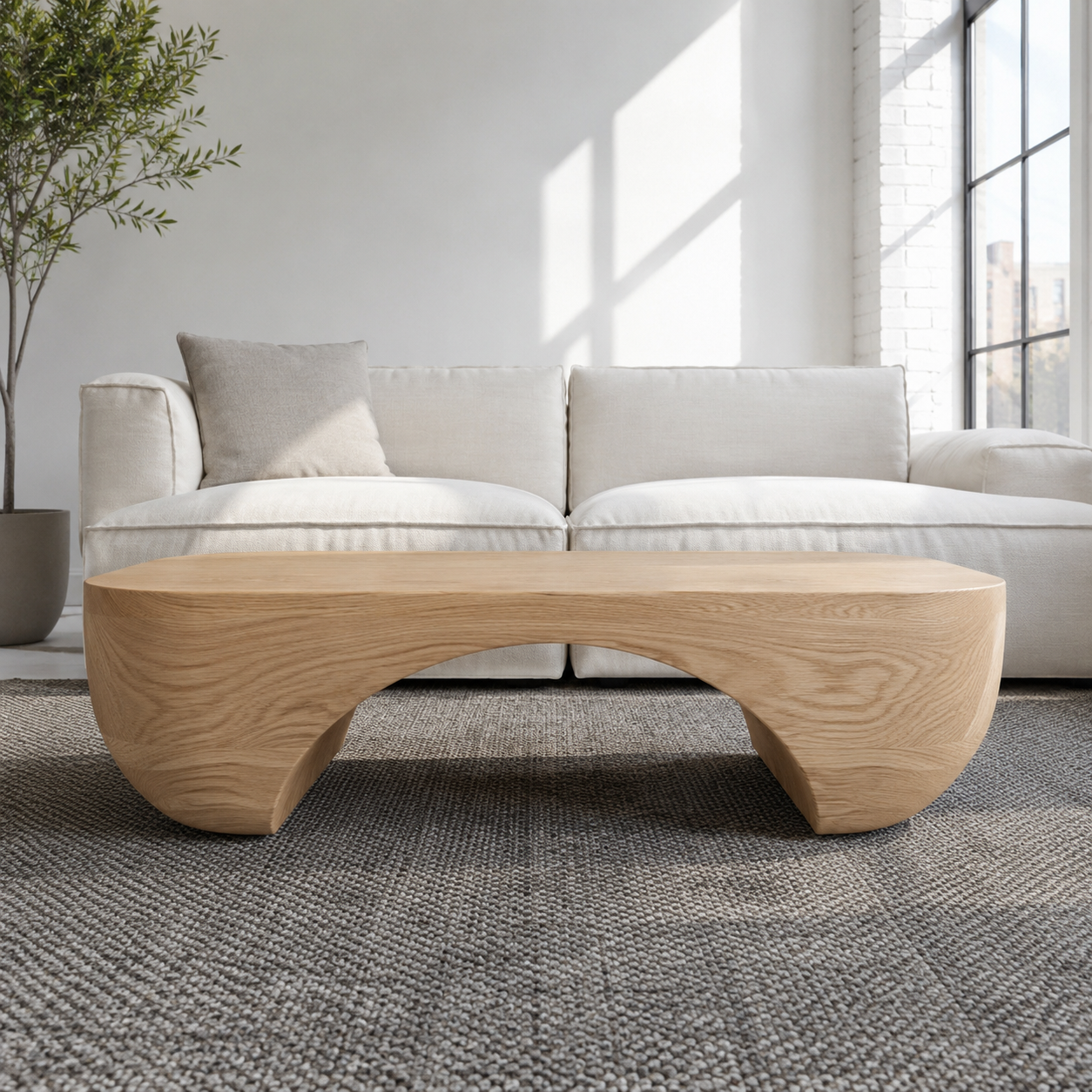 Solis Arched Bridge Solid Wood Coffee Table For Living Room