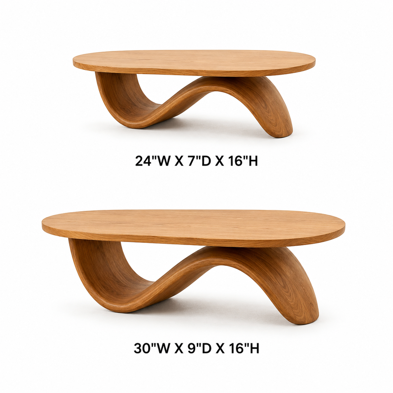 Sculptural Ribbon Base Solid Wood Coffee Table For Living Room