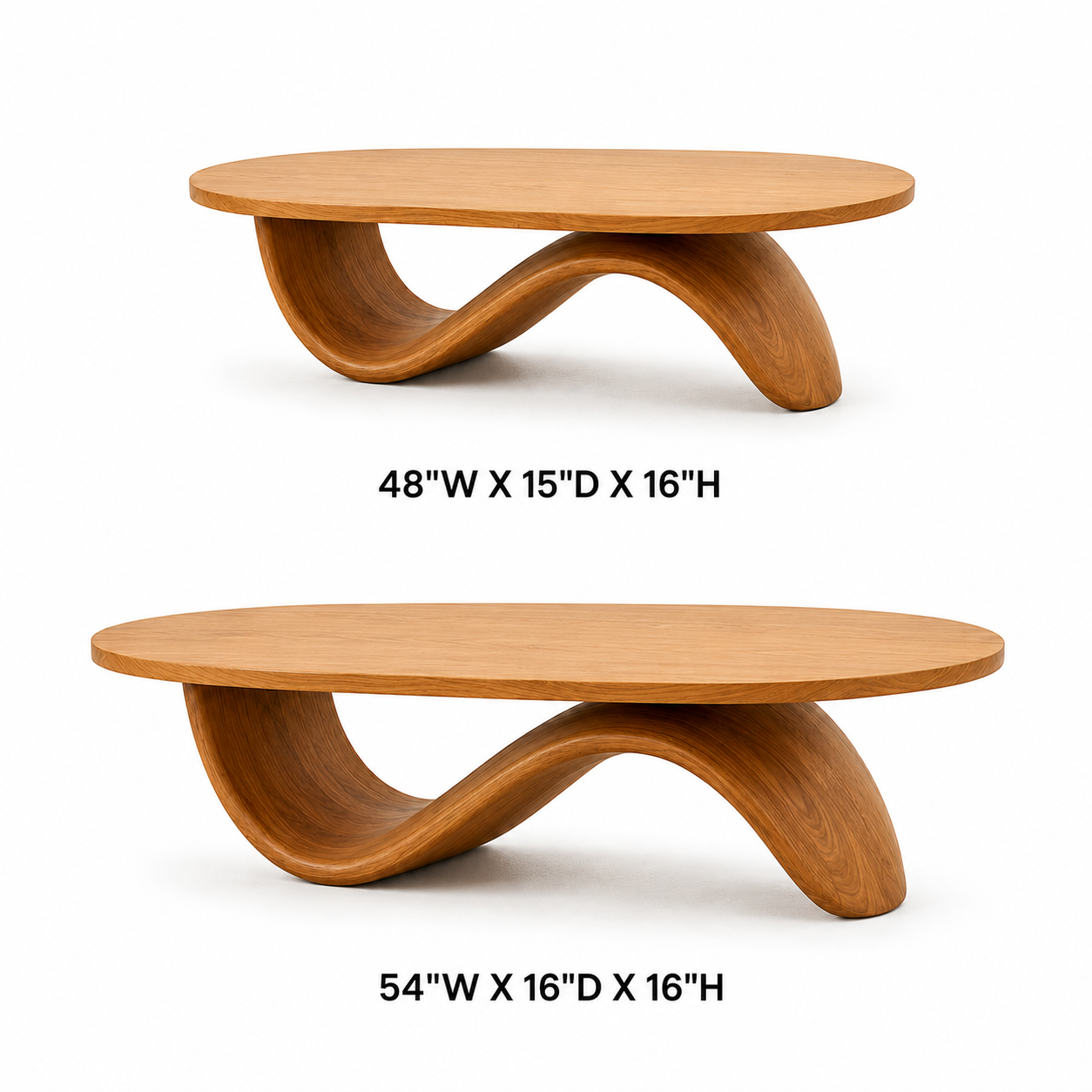 Sculptural Ribbon Base Solid Wood Coffee Table For Living Room