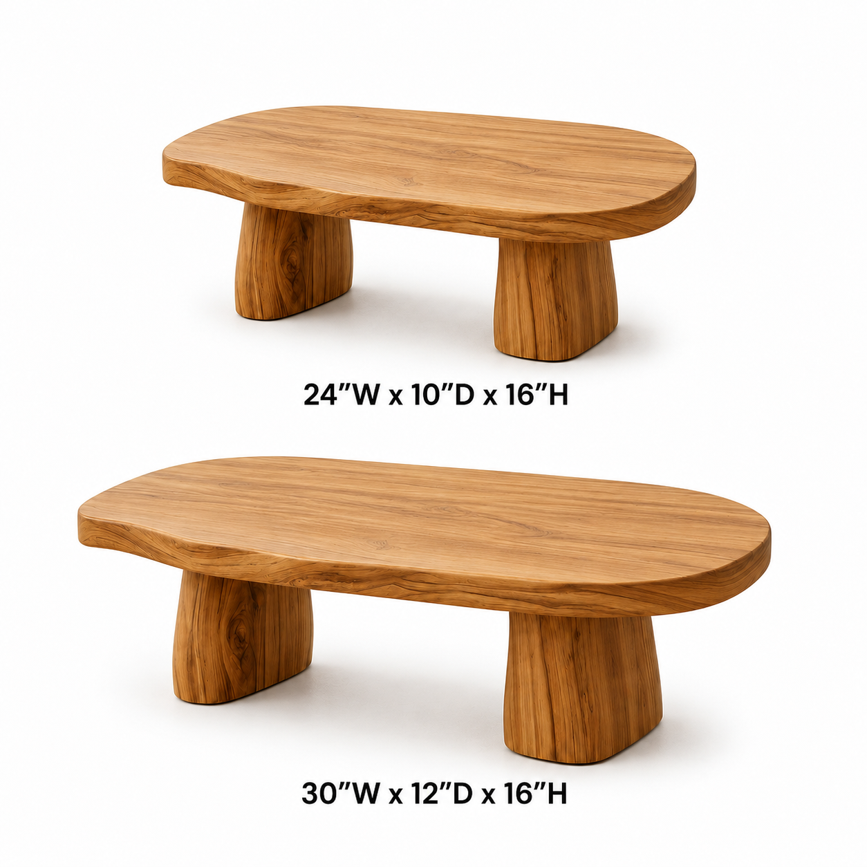 Sculptural Live Edge Slab Solid Wood Coffee Table For Living Room
