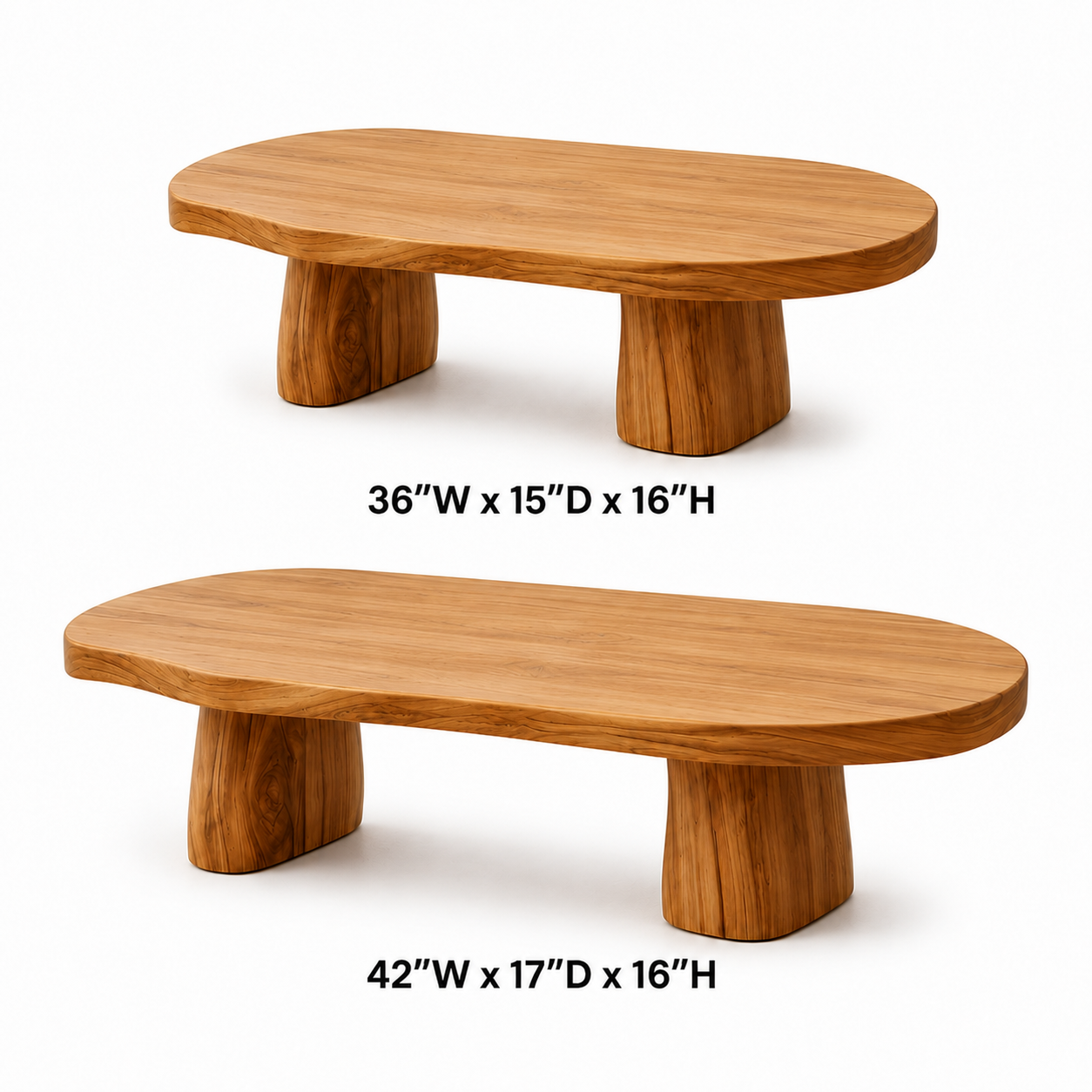 Sculptural Live Edge Slab Solid Wood Coffee Table For Living Room
