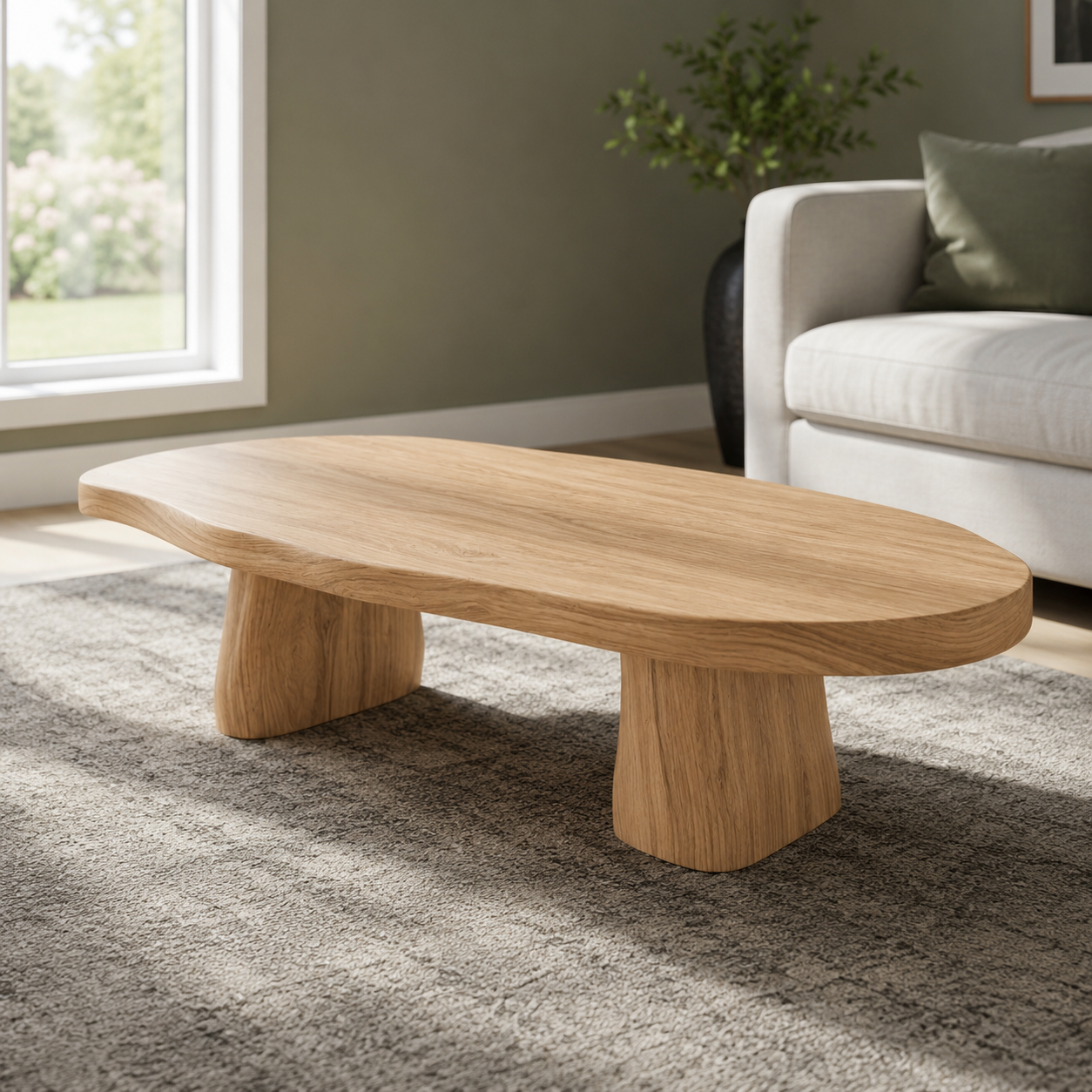 Sculptural Live Edge Slab Solid Wood Coffee Table For Living Room
