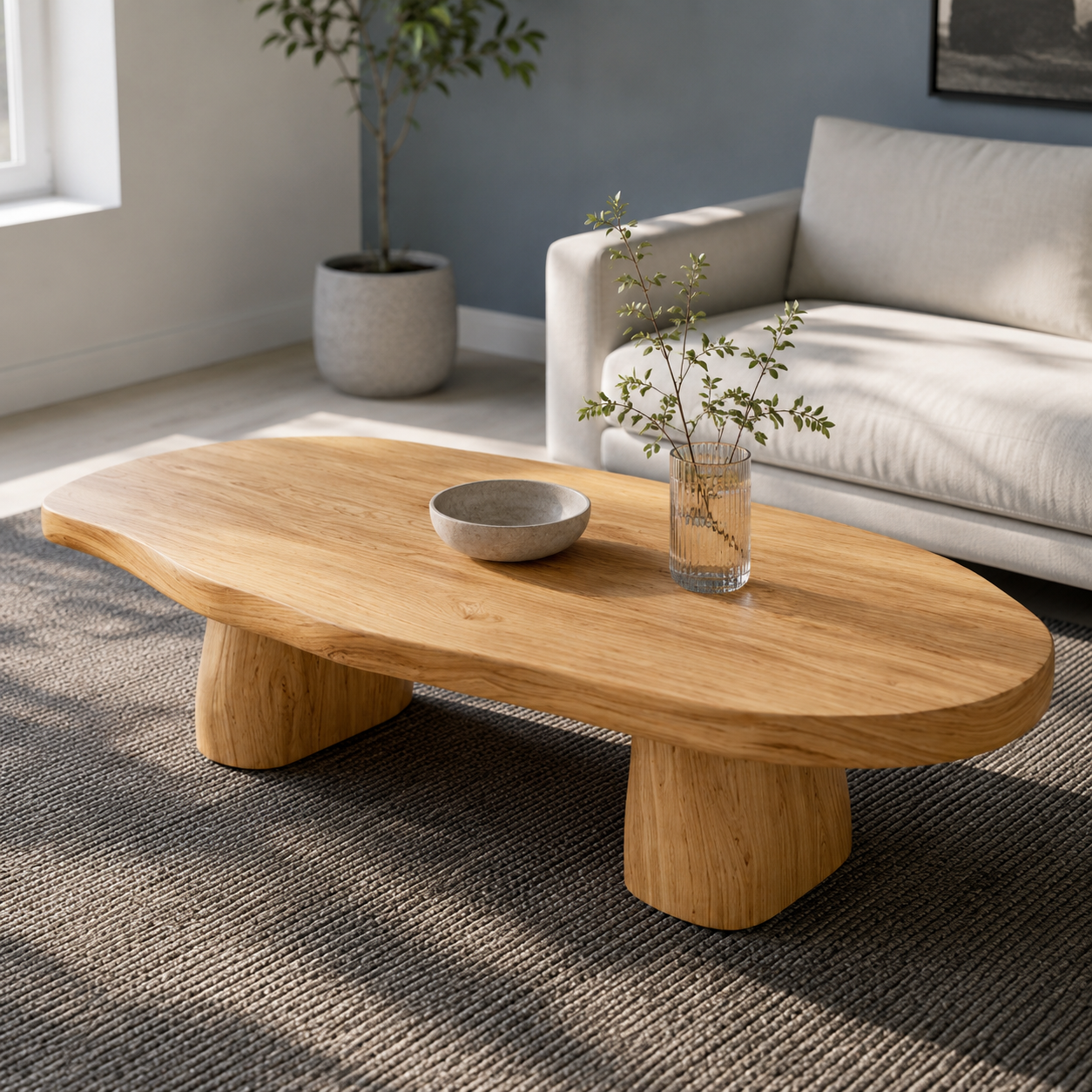 Sculptural Live Edge Slab Solid Wood Coffee Table For Living Room