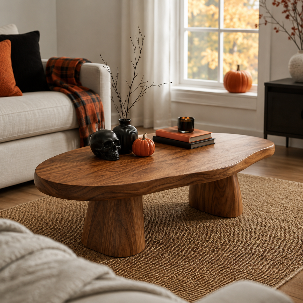 Sculptural Live Edge Slab Solid Wood Coffee Table For Living Room