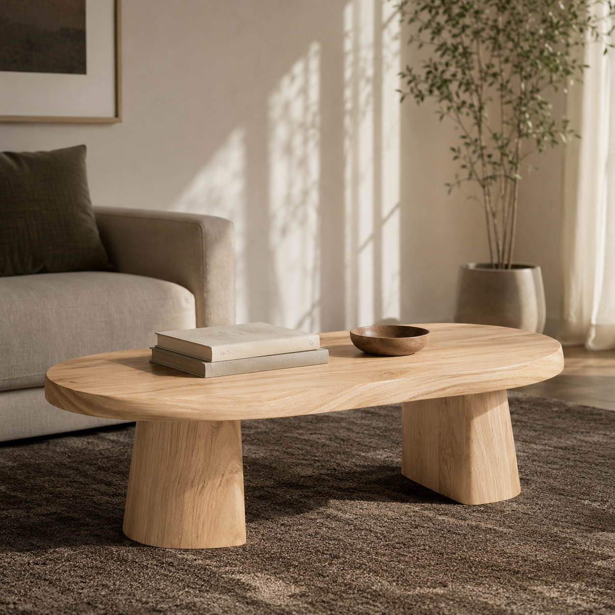 Sculptural Live Edge Slab Solid Wood Coffee Table For Living Room
