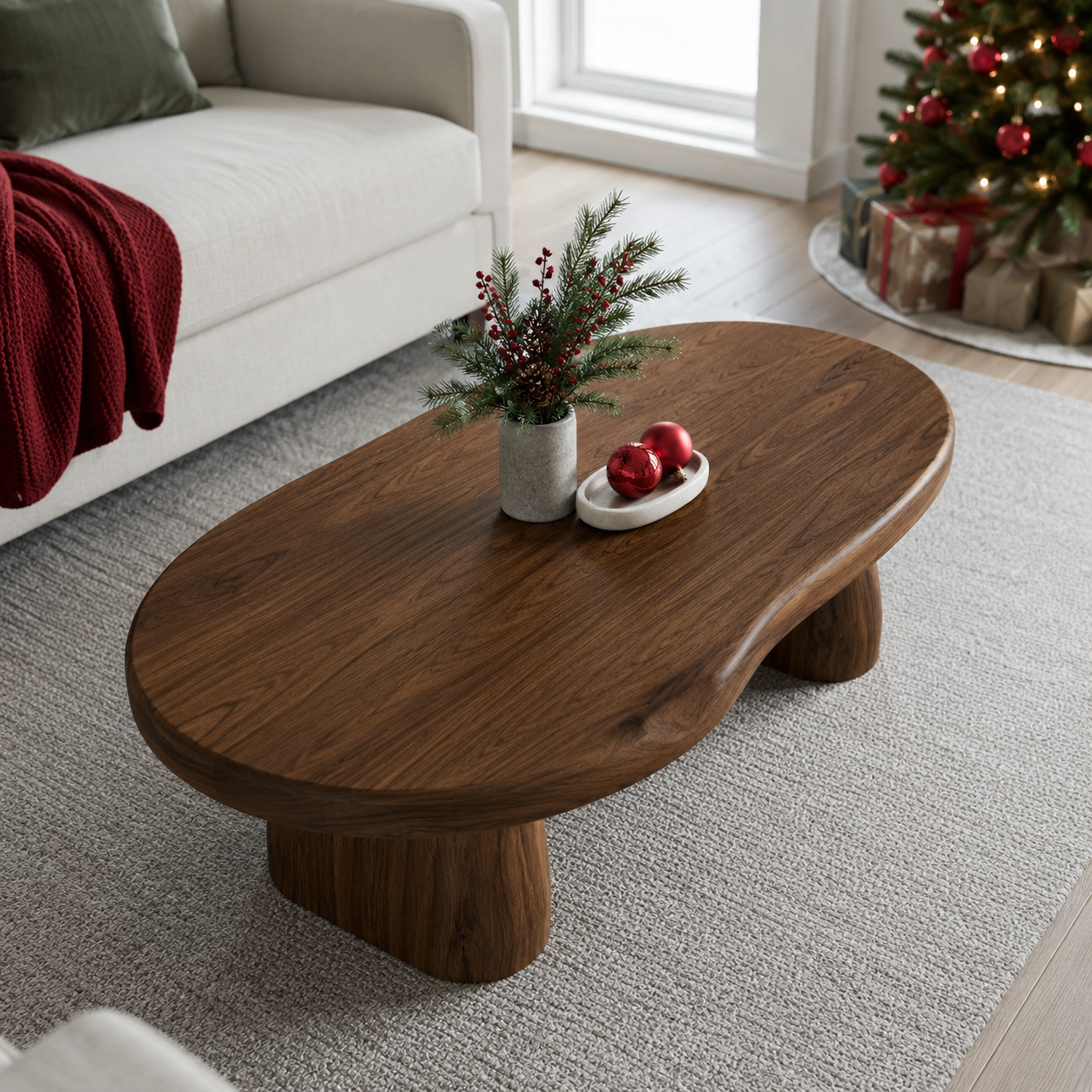 Sculptural Live Edge Slab Solid Wood Coffee Table For Living Room